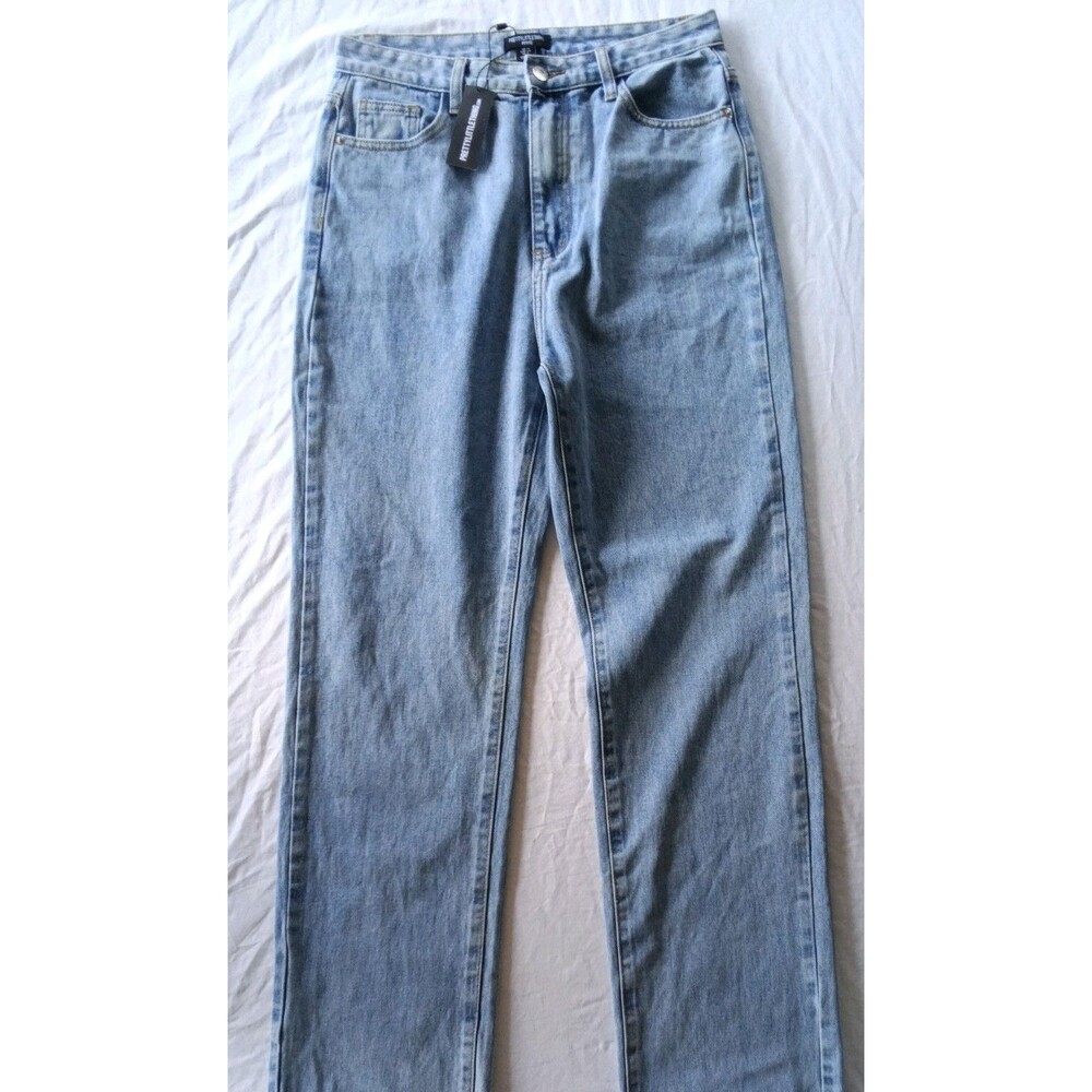 Pretty Little Thing Split Hem Straight Leg Long Jeans Womens Petite Sz 8 Blue